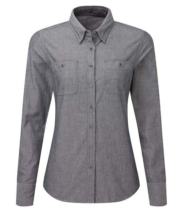 Premier Ladies Organic Fairtrade Certified Long Sleeve Chambray Shirt