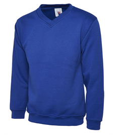 UC206 Royal Blue V Neck Sweatshirt embroidered with Jerry Clay Academy logo